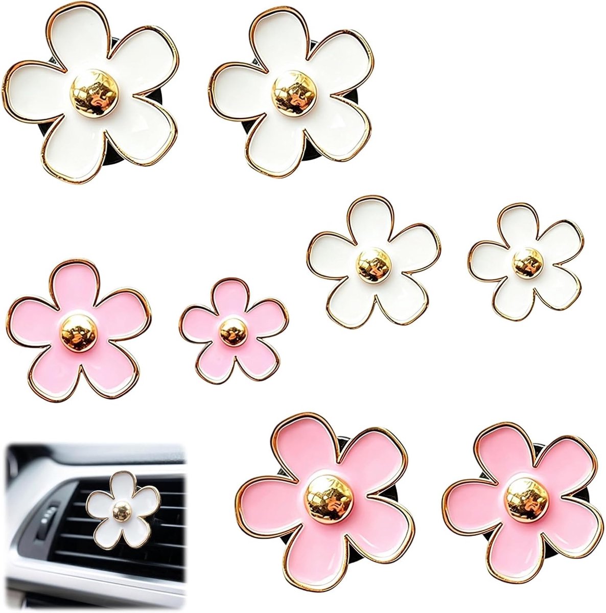 Pack of 8 Car Air Vent Clips Flower Shape 4 White and 4 Pink Air Freshener Car with Aroma Pads Diffuser Car - ShopVlot
