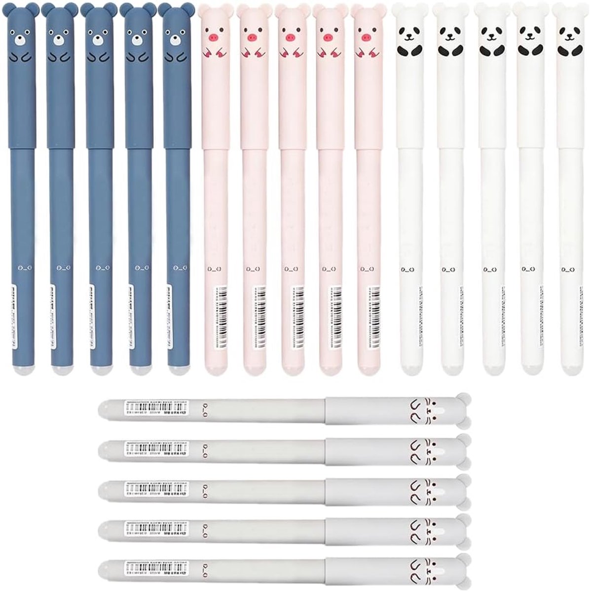 Set van 20 uitwisbare balpennen, beer, uitwisbare pennen met zwarte inkt, 0,5 mm gelpennen, uitwisbaar, gum pen voor - ShopVlot