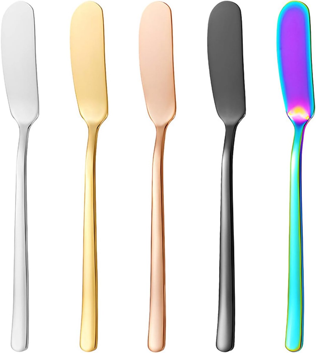 YNR Premium 5-Piece Butter Spreader Set, Stainless Steel Blades in Black, Rainbow, Rose Gold, Silver and Gold - ShopVlot