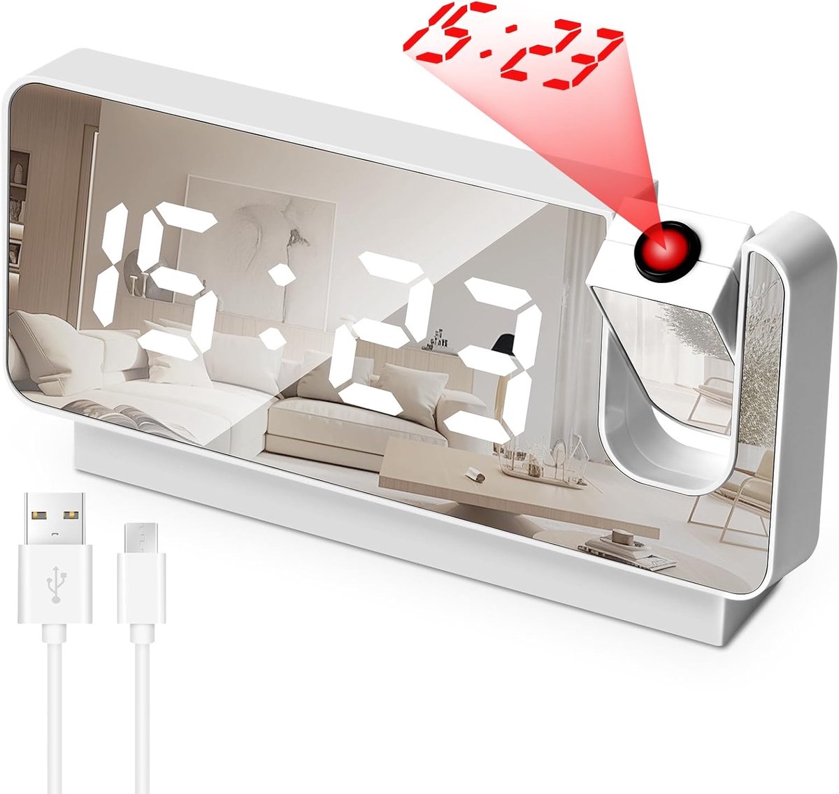 Night Alarm Clock with Ceiling Projector, 180° Rotation, Digital Alarm Clock with Temperature, Brightness Adjustable - ShopVlot