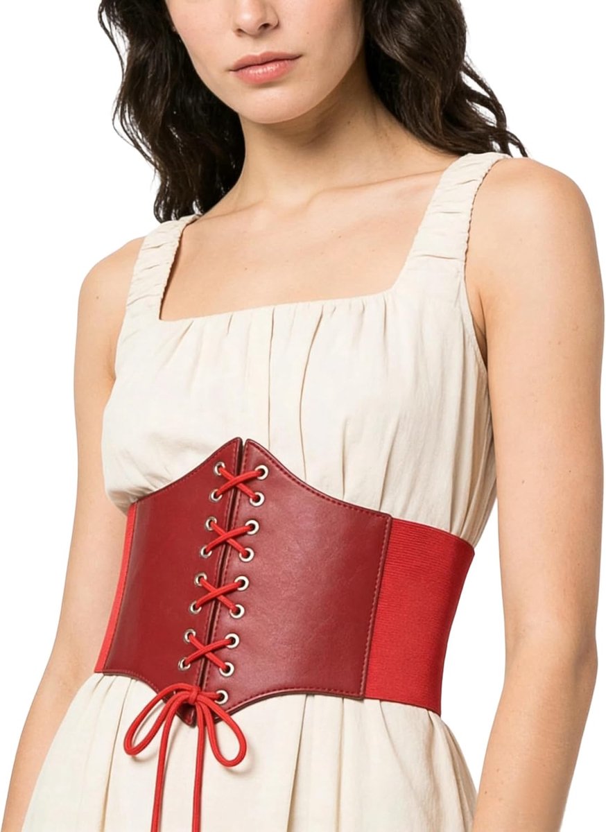 VicSec Women Elastic Lace-up Corset Belt Tied Waspie Wide Belts Costume Stretch Waist Belt Cinch Belt Elastic Wide - ShopVlot