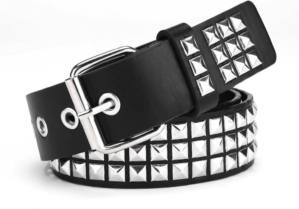 1 Piece Rock Rivet Belt Punk Faux Leather Belt with Clear Pyramid Rivets Pyramid Leather Belt Pyramid Rivets Belt for - ShopVlot