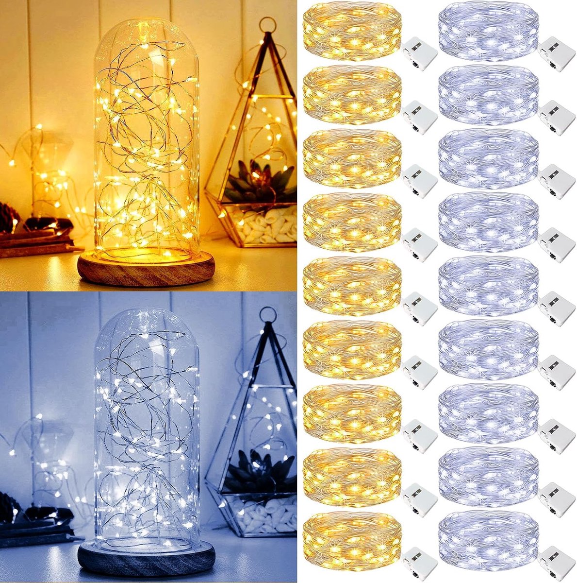 kolpop Pack of 18 Mini Fairy Lights with Battery, 2 m, 20 LEDs, Small Fairy Lights, Battery Operated Fairy Lights, 3 - ShopVlot