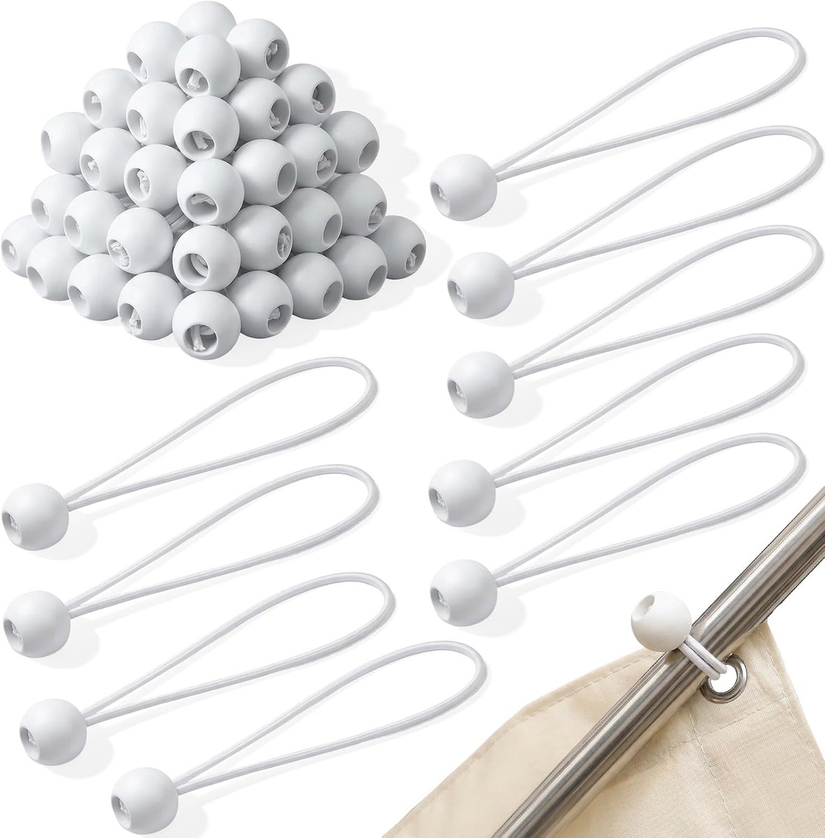 Elastische koorden met bal, 12 cm, wit, spanbanden van zeildoek met kogel, uittrekbaar, stabiel en duurzaam, voor - ShopVlot