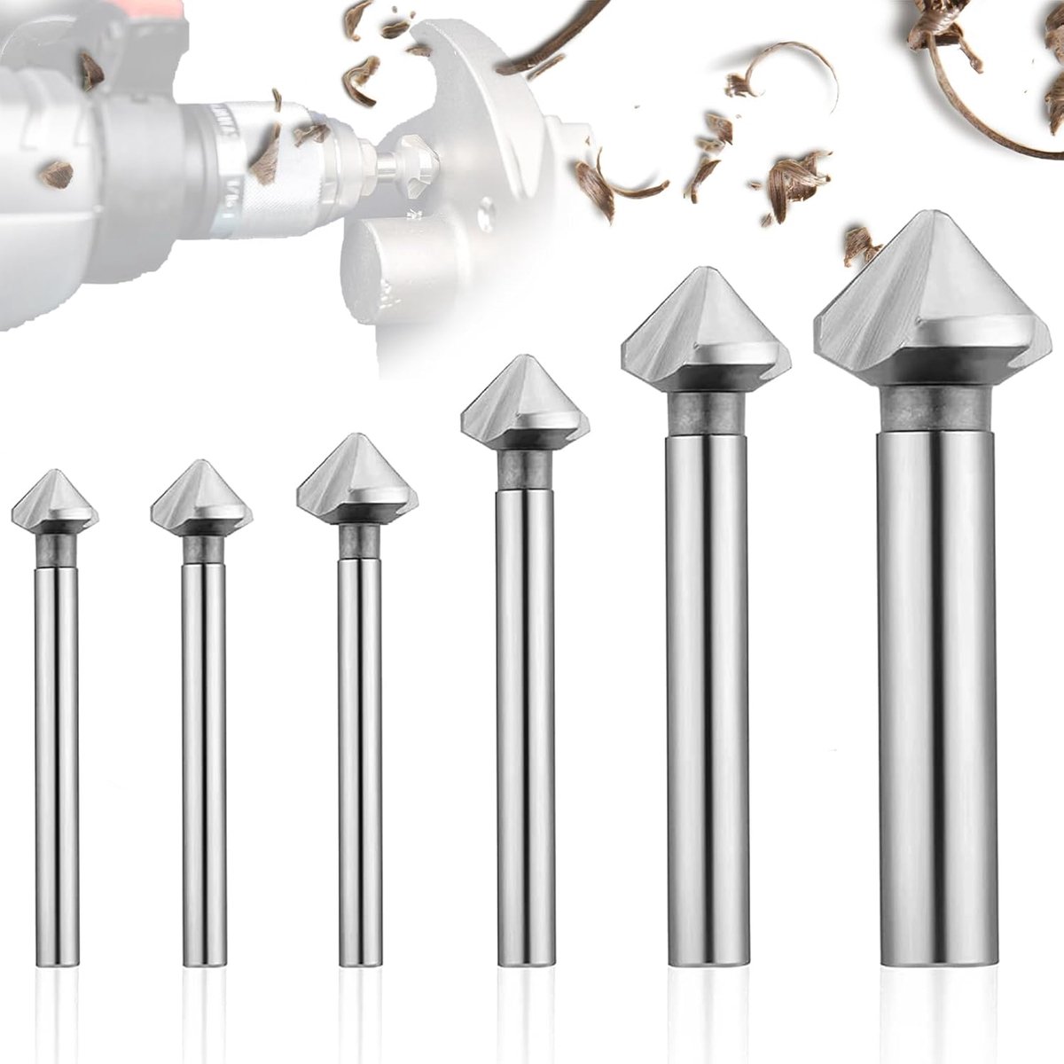 6pcs Countersink Drill Set, 90° Countersink Drill Bit Set HSS Countersink Drill, Metal Woodworking Chamfer Cutter - ShopVlot