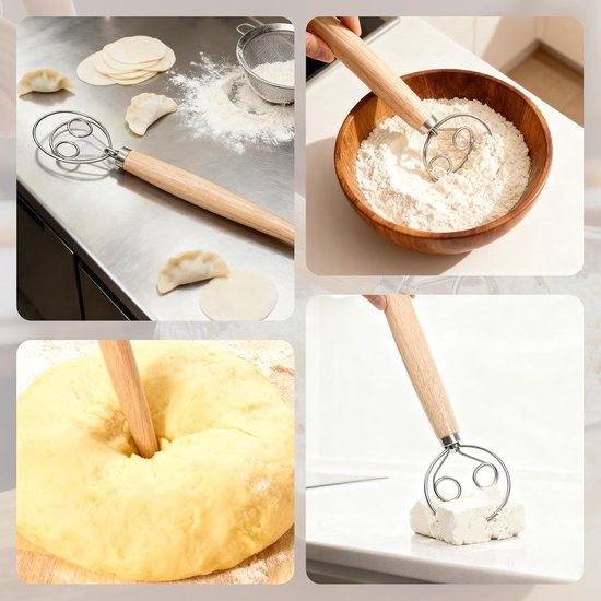 Deense deeggarde, handmixer, zuurdesemmixer van roestvrij staal, keukengarde met handvat voor brooddeeg, gebak of pizza - ShopVlot — afbeelding 2