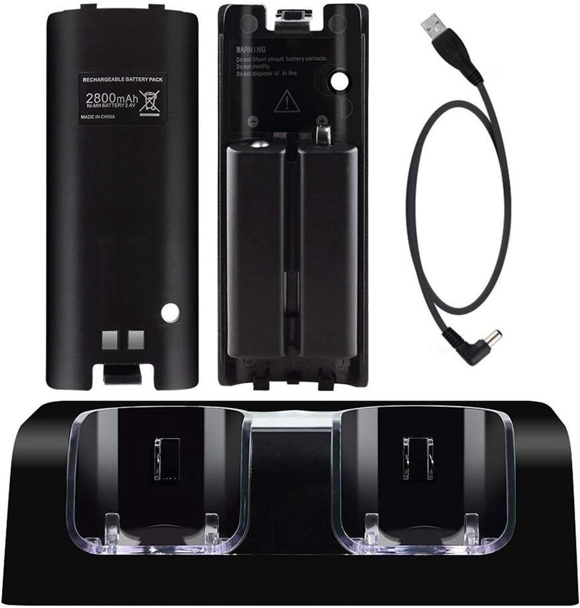 2-in-1 Wii Controller Charging Dock, Dual Controller Charging Dock, Includes 2 2800mAh Rechargeable Batteries - ShopVlot