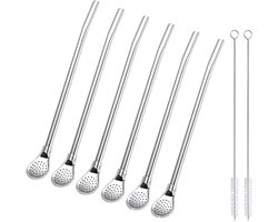 6 x Stainless Steel Straws Spoons, Reusable Straws with Filter Spoon, Yerba Mate Bombilla and Filter Straws with 2 - ShopVlot
