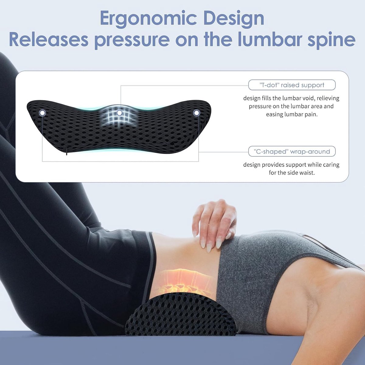Lumbar Cushion, Lumbar Cushion for Car Office Chair, Memory Foam Lower Back Lumbar Cushion, Ergonomic Design - Black - ShopVlot