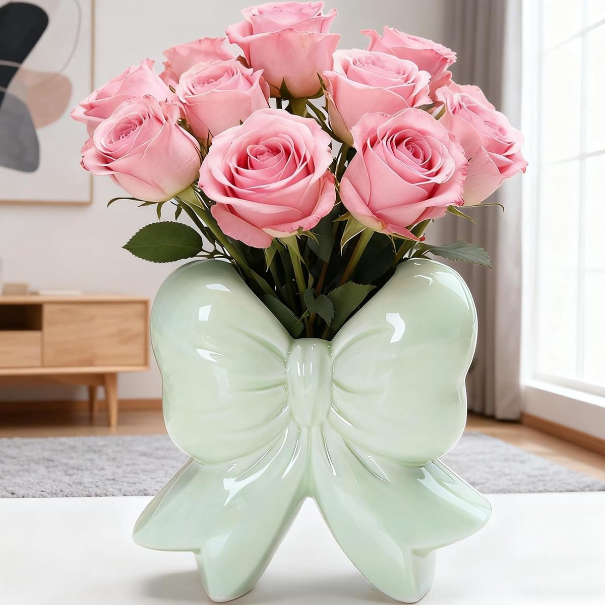 Disoza Bowknot green vases table decoration ceramic modern vase vintage vase for pampas grass flower vase vases for - ShopVlot