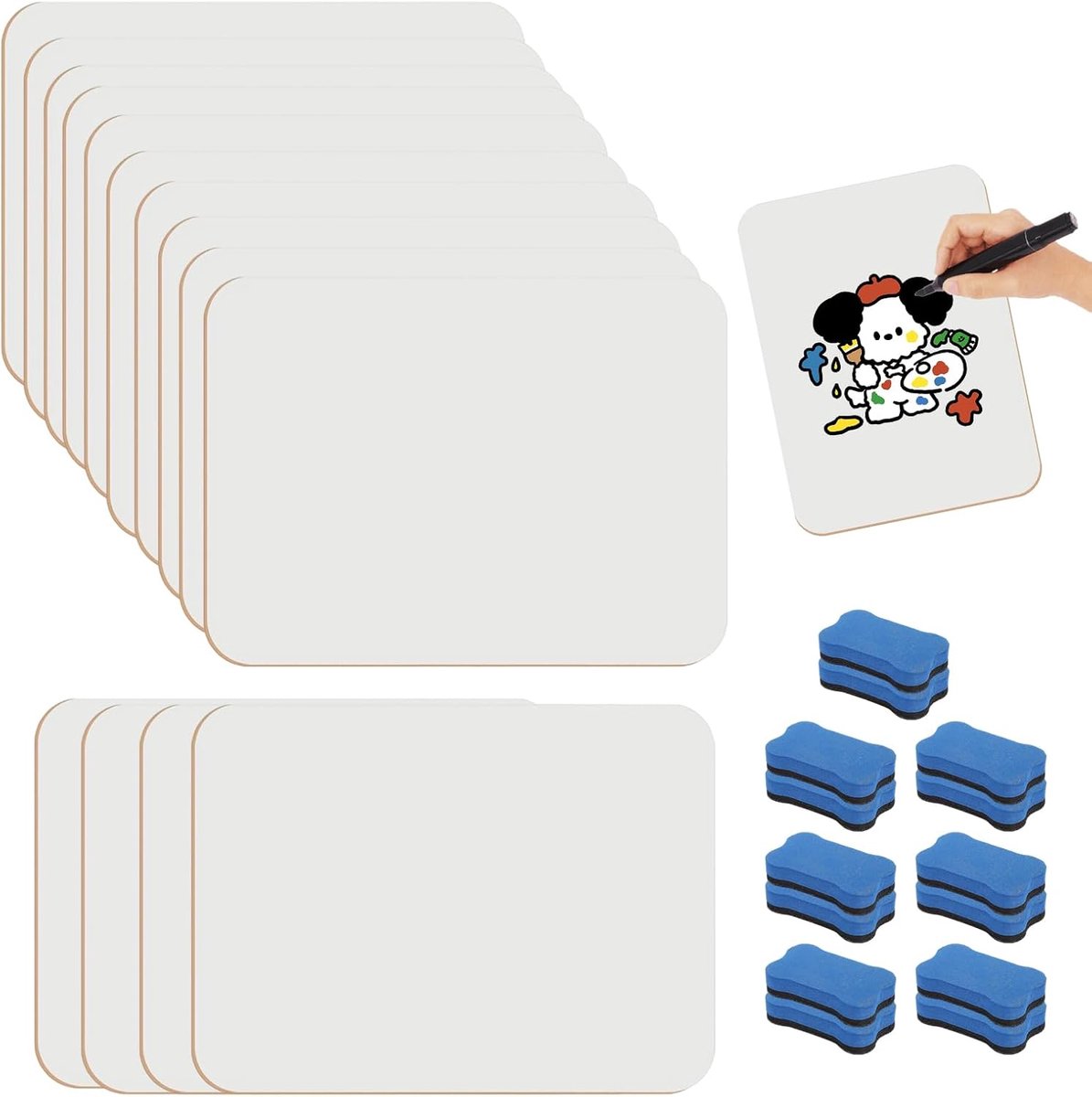 Pack of 14 Whiteboards Small A4 Mini Whiteboards Washable Double Sided Small Whiteboards with 14 Erasers Portable - ShopVlot