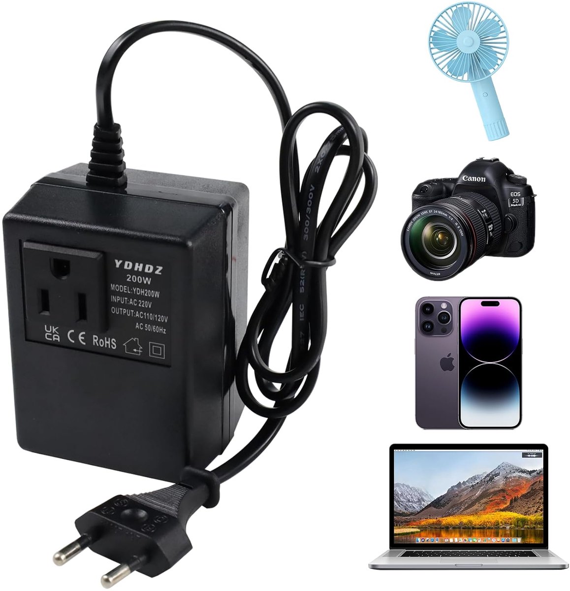Voltage Inverter Transformer 220V to 110V:200W AC Adapter Step Down Power Converter Travel Power Adapter Voltage - ShopVlot