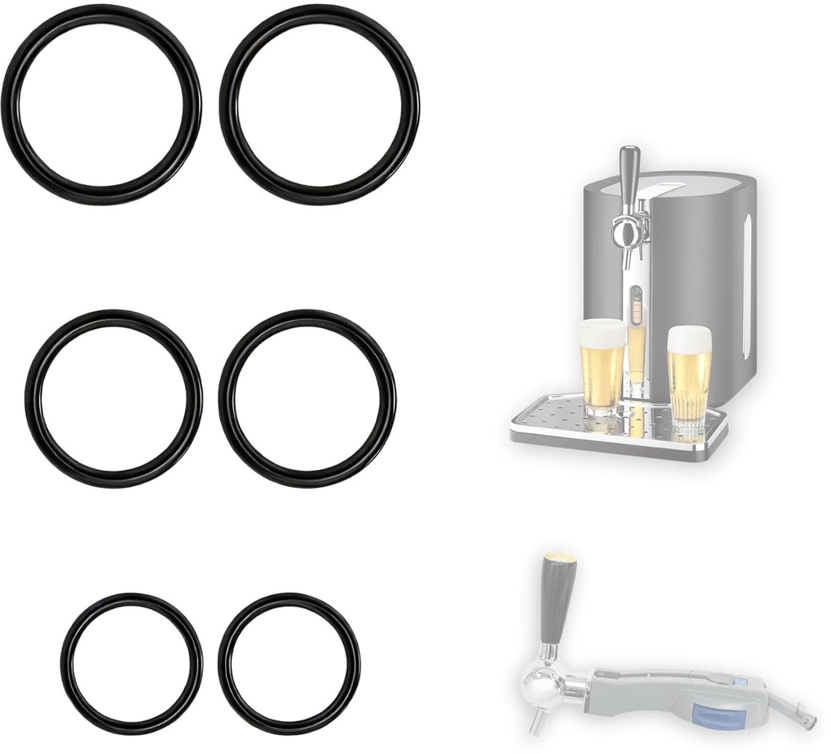 6-piece sealing O-rings maintenance kit – compatible with Philips Perfect Draft beer tap systems HD3600, HD3610 - ShopVlot