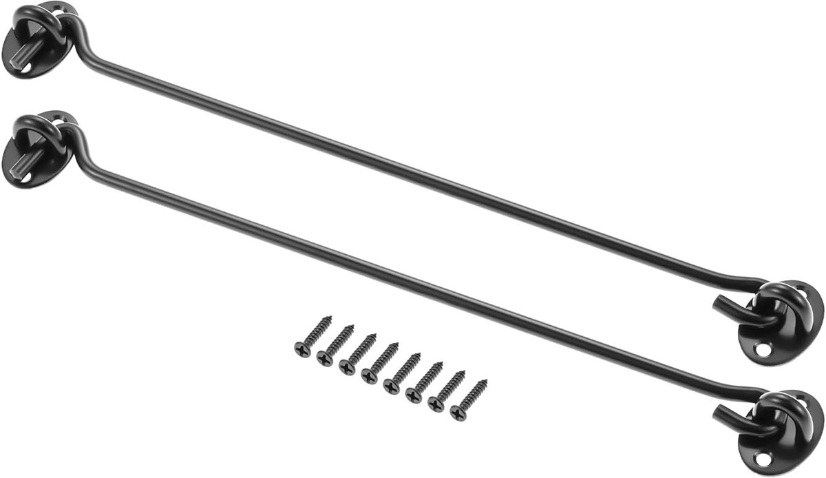 3 Inch-75mm Cabin Hook and Eye Closure Barn Gate Door Catch Silent Holder Stainless Steel Black 2Pcs 12Inch-300mm - ShopVlot