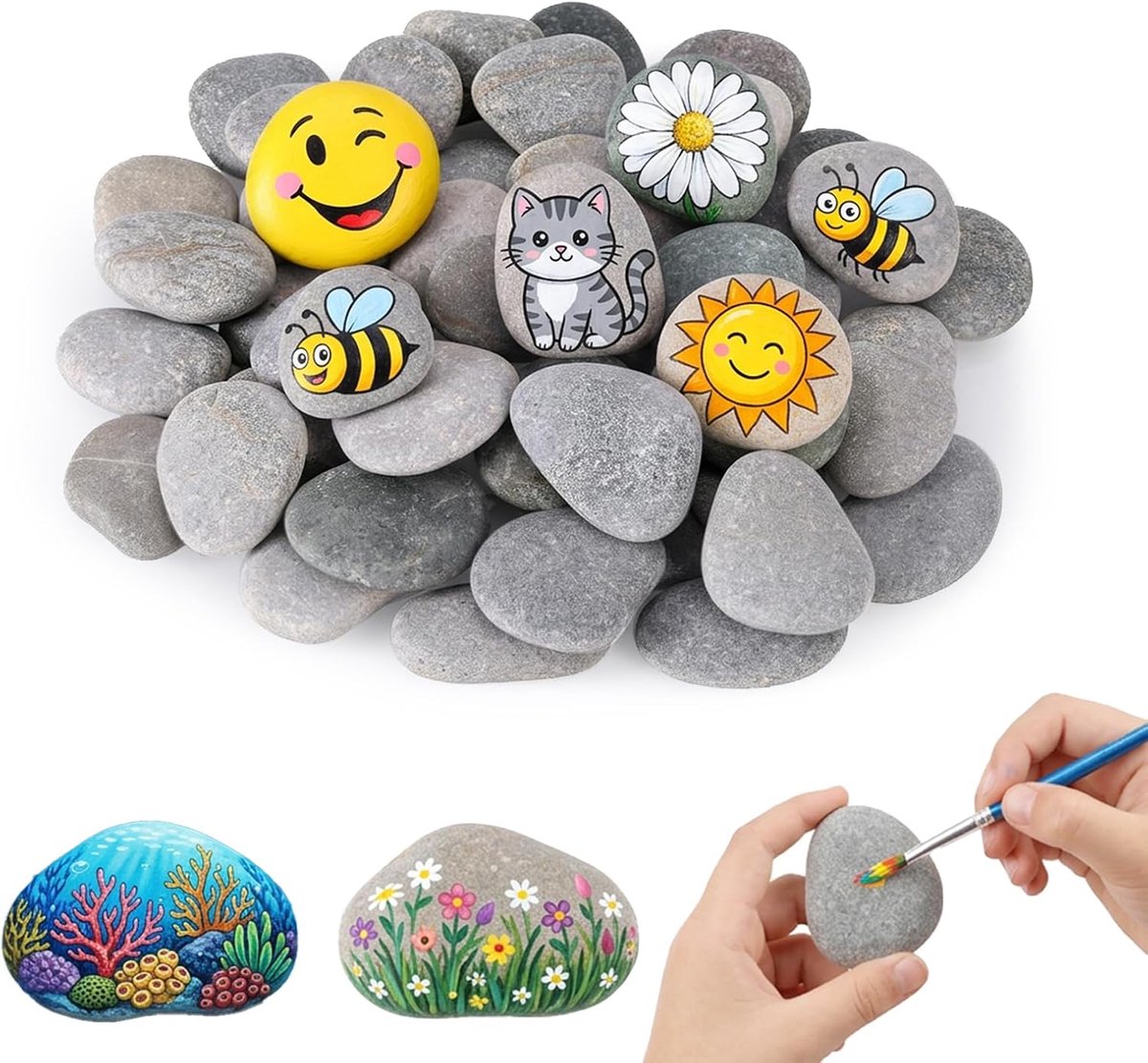 Kiezelstenen om te schilderen 40 stuks - 3-5 cm gladde rivierstenen - decoratief voor tuin - ShopVlot