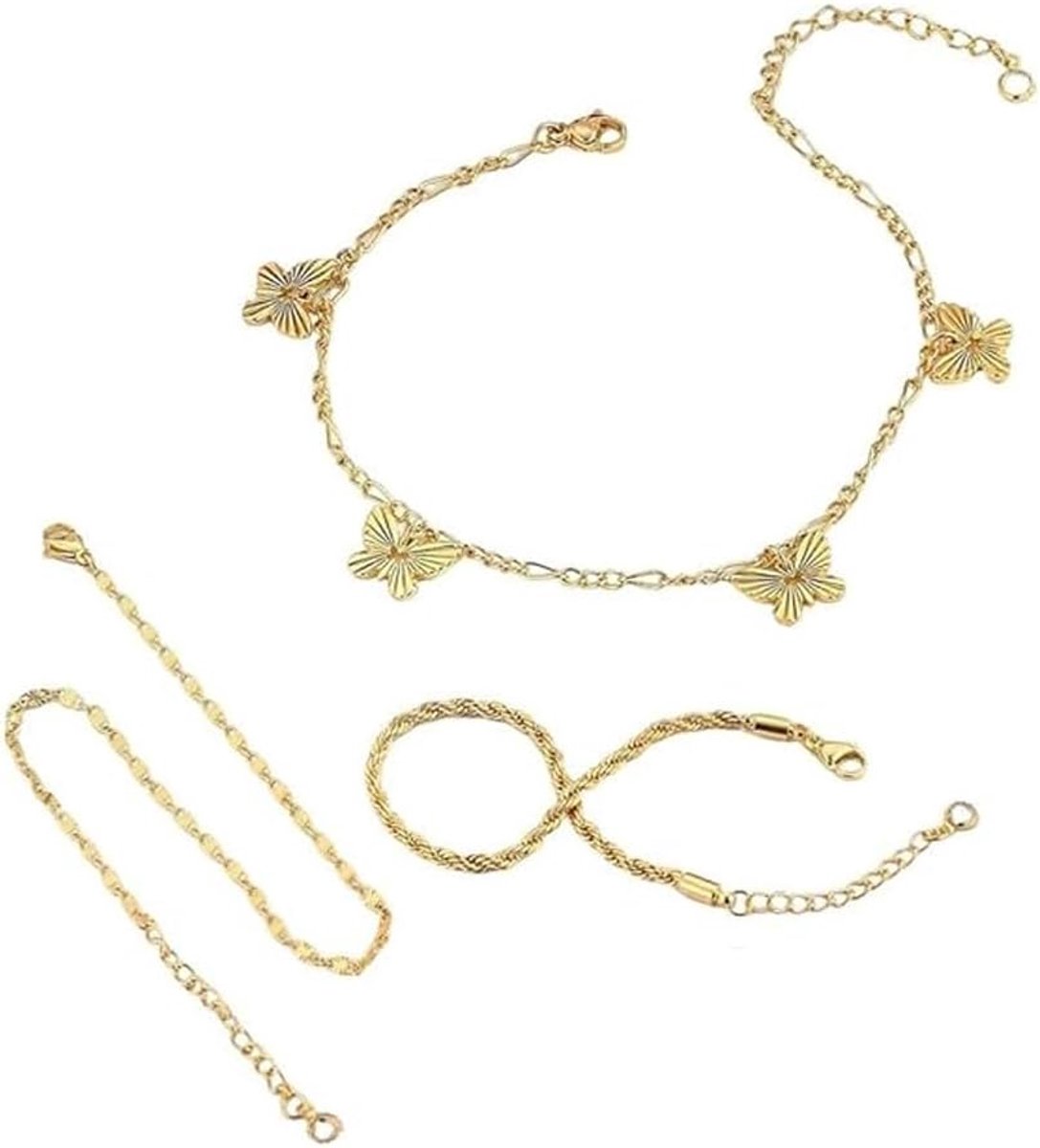 Enkelbandje goud elegant kristal blad parel - zomer strand sieraden - stijlvolle uitstraling - ShopVlot