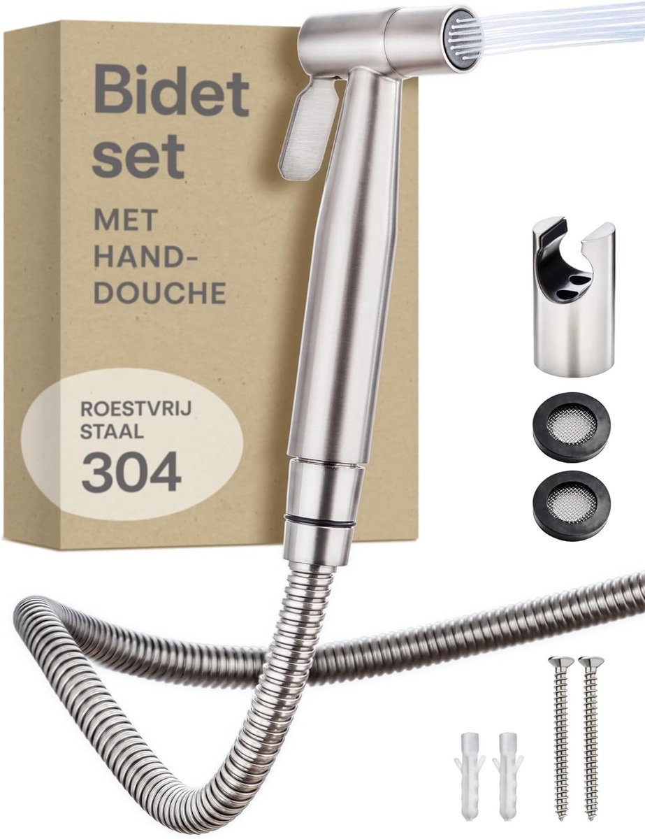 Bidet Set met Handdouche - Zilver - 120 cm Slang - Roestvrij Staal - Voor Standaard G1/2 Aansluiting