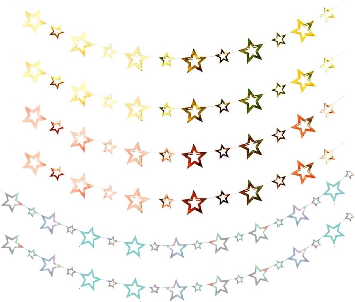 Garland met sterren - 6 stuks - glitters in zilver, goud en roségoud - ShopVlot