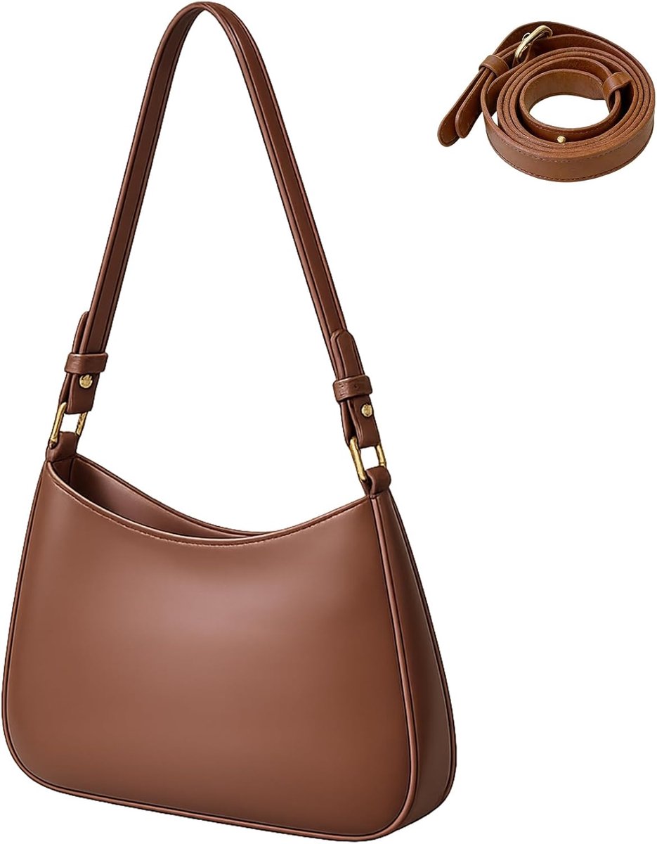 Schoudertas voor vrouwen - leren half maan hobo tas - 2 verstelbare banden - trendy clutch voor dagelijks gebruik - ShopVlot