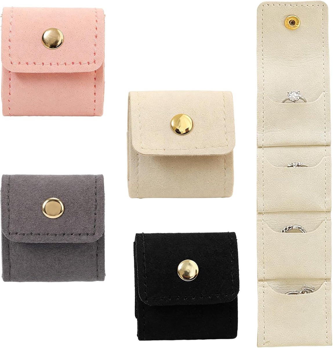 Mini-reissieradenzakjes 4 stuks - opvouwbare sieradenopslag - compact en ruimtebesparend - ShopVlot