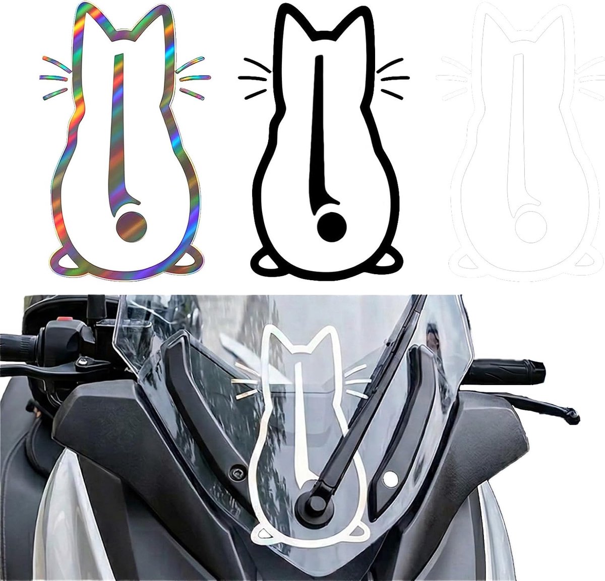 autostickers kattenstaart - 3 stuks - waterdichte PET-stickers - vrolijk effect voor achterruitenwissers - ShopVlot