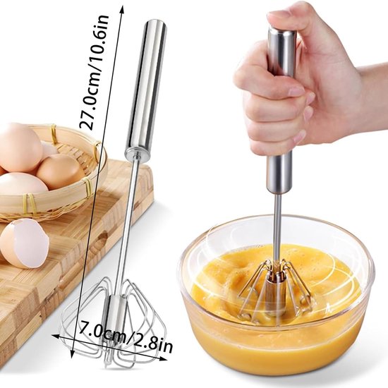 Handmixer - Metaal - 27 x 7 x 2,2 cm - Roestvrijstalen Halfautomatische Garde - Voor Eieren en Sauzen — afbeelding 2