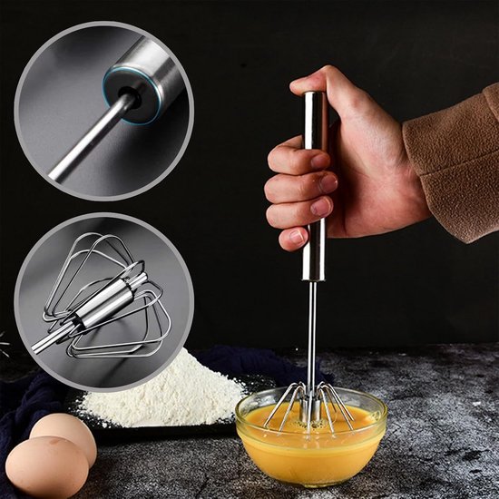Handmixer - Metaal - 27 x 7 x 2,2 cm - Roestvrijstalen Halfautomatische Garde - Voor Eieren en Sauzen — afbeelding 3