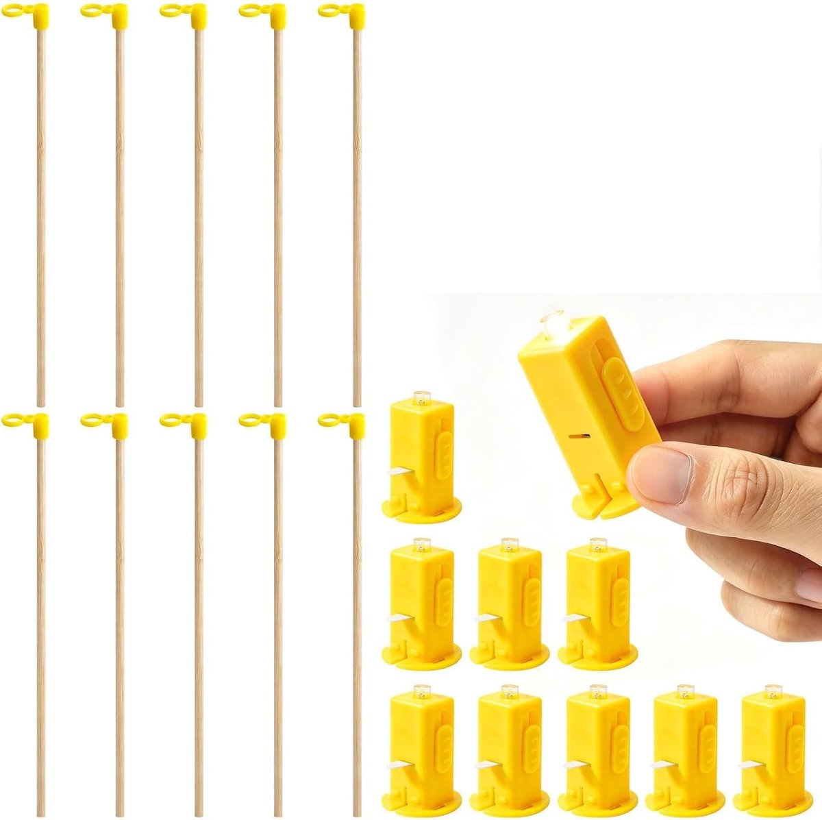 Lantaarnstokken set 10 stuks - Houten lantaarnstok 26,7 cm - LED-lantaarnlampjes - Creëer een feestelijke sfeer - ShopVlot