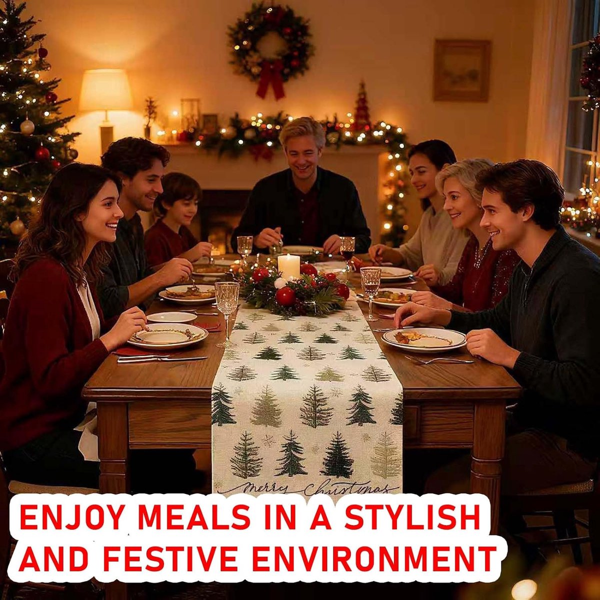 Tafelkleed Kerst Premium Kwaliteit - 33x183cm - Duurzaam Linnen - Perfect voor Feestdagen - ShopVlot