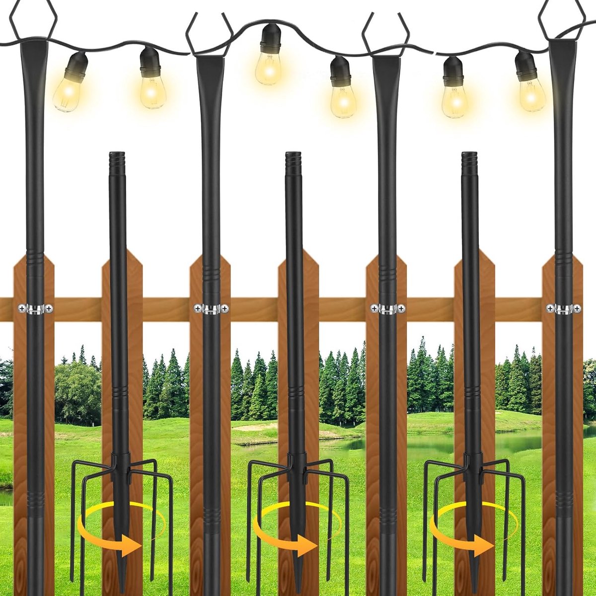 Tuinhaken 300cm - Metaal zwart - Decoratieve verlichting - Creëer een sfeervolle tuin - ShopVlot