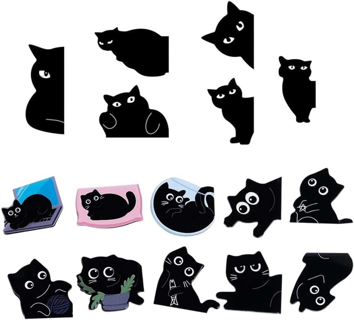 Magnetische bladwijzers 16 stuks - zwarte kat - schattig ontwerp - perfect voor boekenliefhebbers - ShopVlot