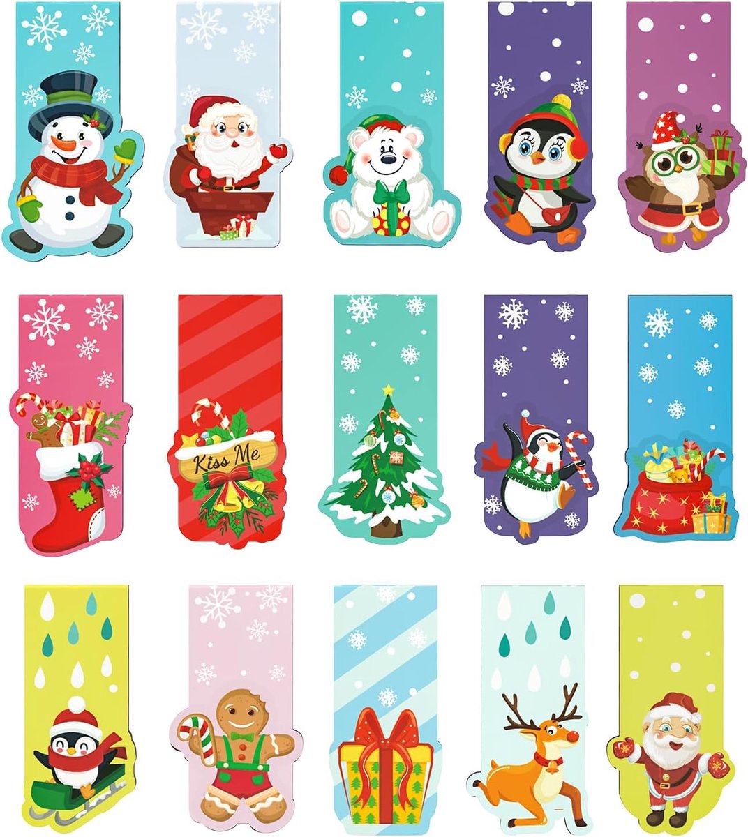 Magnetische boekenleggers 30 stuks - kerstdesigns - dubbelzijdig bedrukt - perfect voor kinderen - ShopVlot