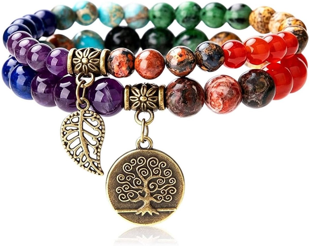 Chakra-armbanden set - 7 natuurlijke edelstenen - helende energie - balans voor yoga en meditatie - ShopVlot