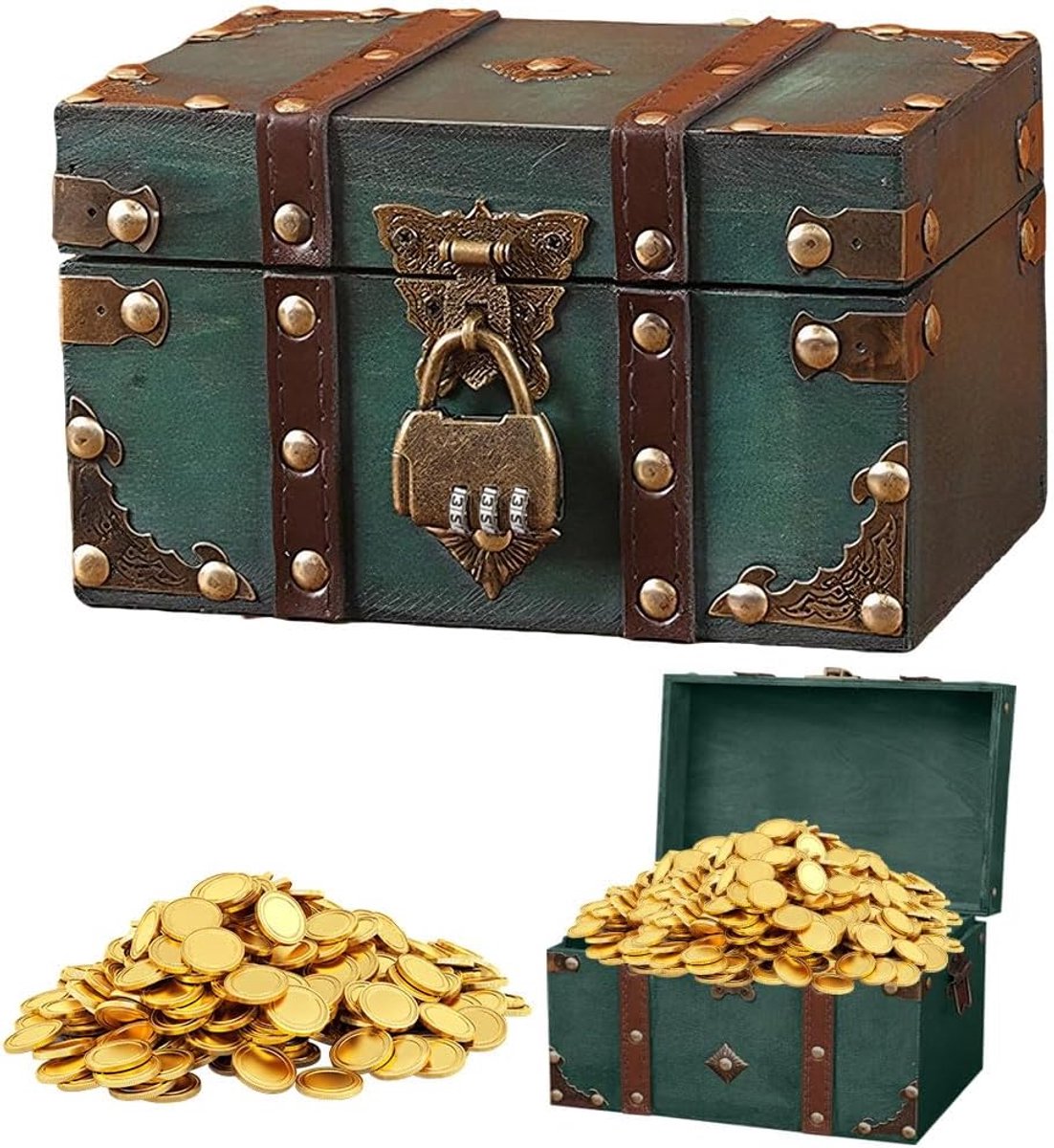 Houten schatkist met cijferslot - kleine vintage doos - handgemaakt - perfect voor kinderverjaardag - ShopVlot