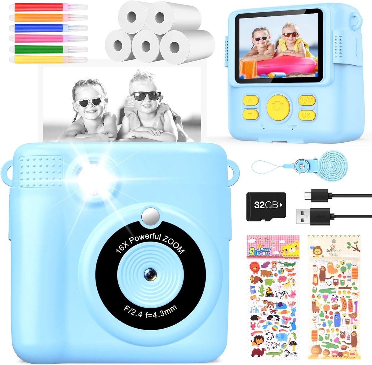 Kindercamera - Blauw - Digitale Camera met Printfunctie - Geschikt voor Kinderen van 3 tot 12 Jaar