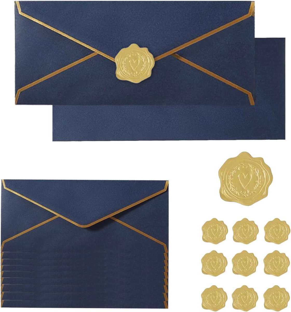 Uitnodigingsenveloppen 10 stuks - donkerblauw - met gouden stickers - ideaal voor brieven en uitnodigingen - ShopVlot