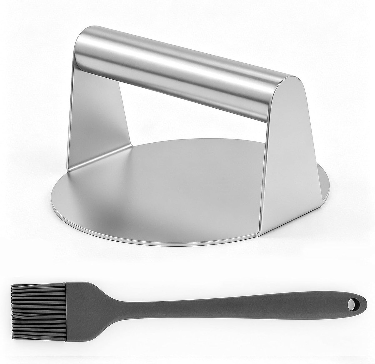 Burgerpers 14 cm - roestvrij staal - met olieborstel - ideaal voor hamburgers - ShopVlot
