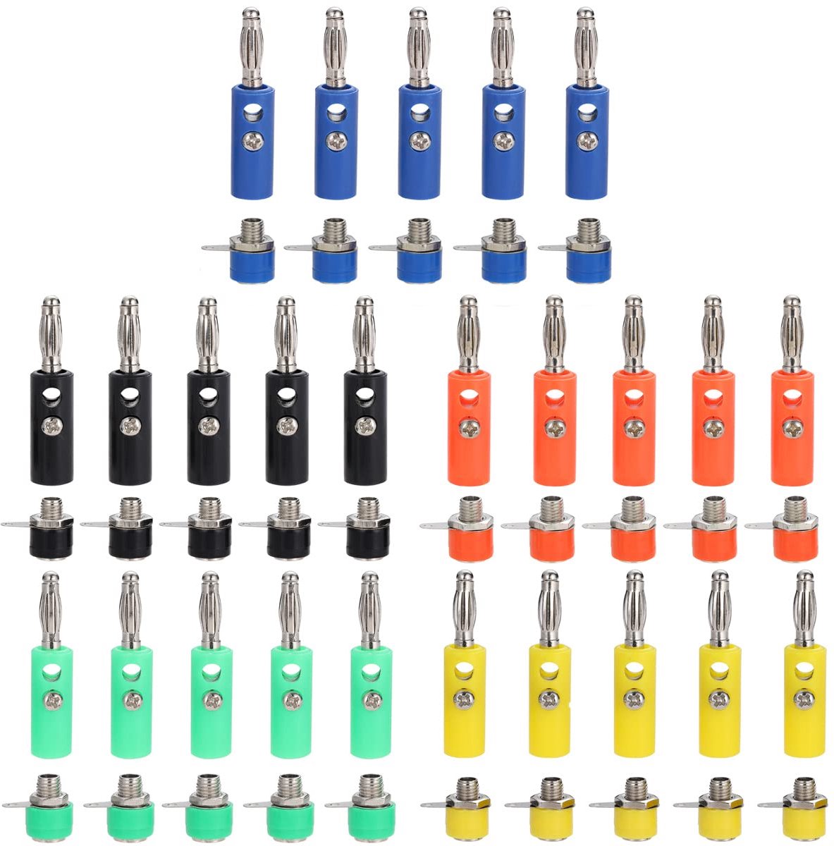 Banana connector kit 50 stuks - 4mm connectoren - 5 kleuren - voor kleurcodering - m-winkel