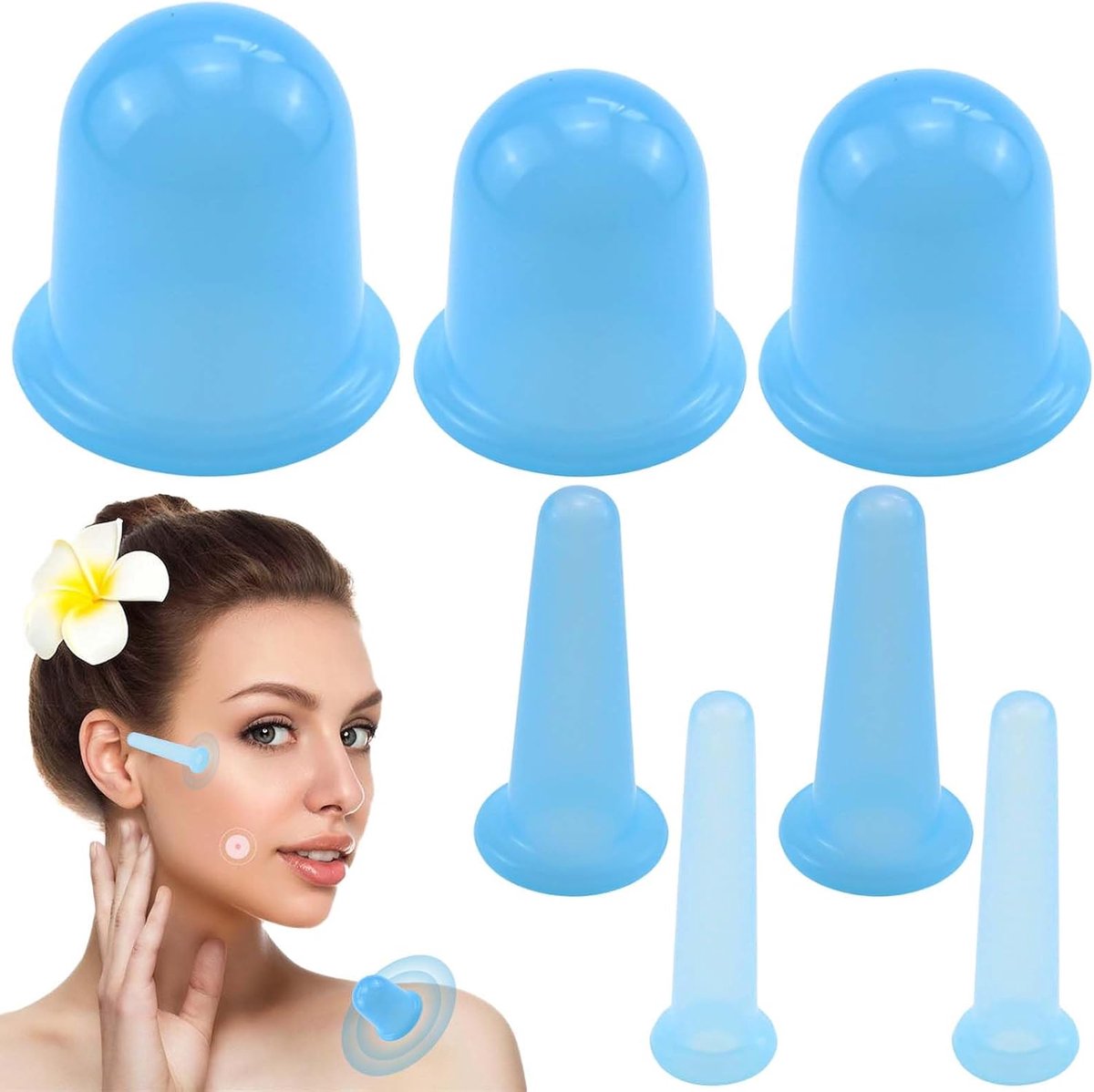 Cupping glazen set 7 delig - siliconen - voor lichaam en gezicht - verlicht cellulitis en rimpels - ShopVlot