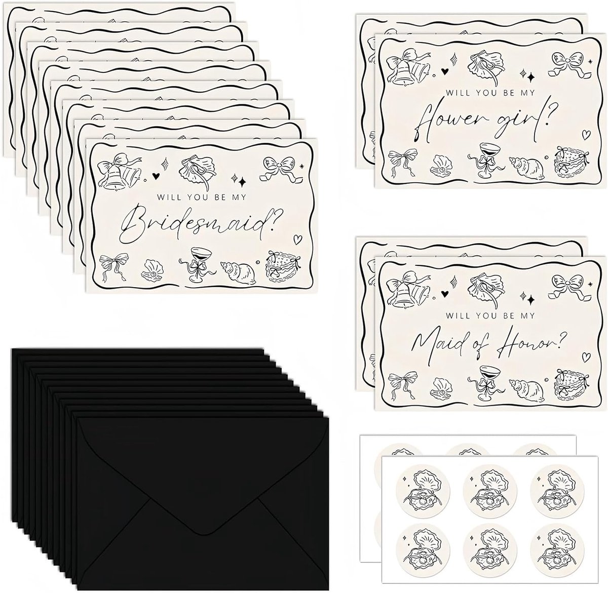 Bruidsmeisjes voorstelkaarten set - 12 stuks - met enveloppen en stickers - perfect voor je bruiloft - ShopVlot