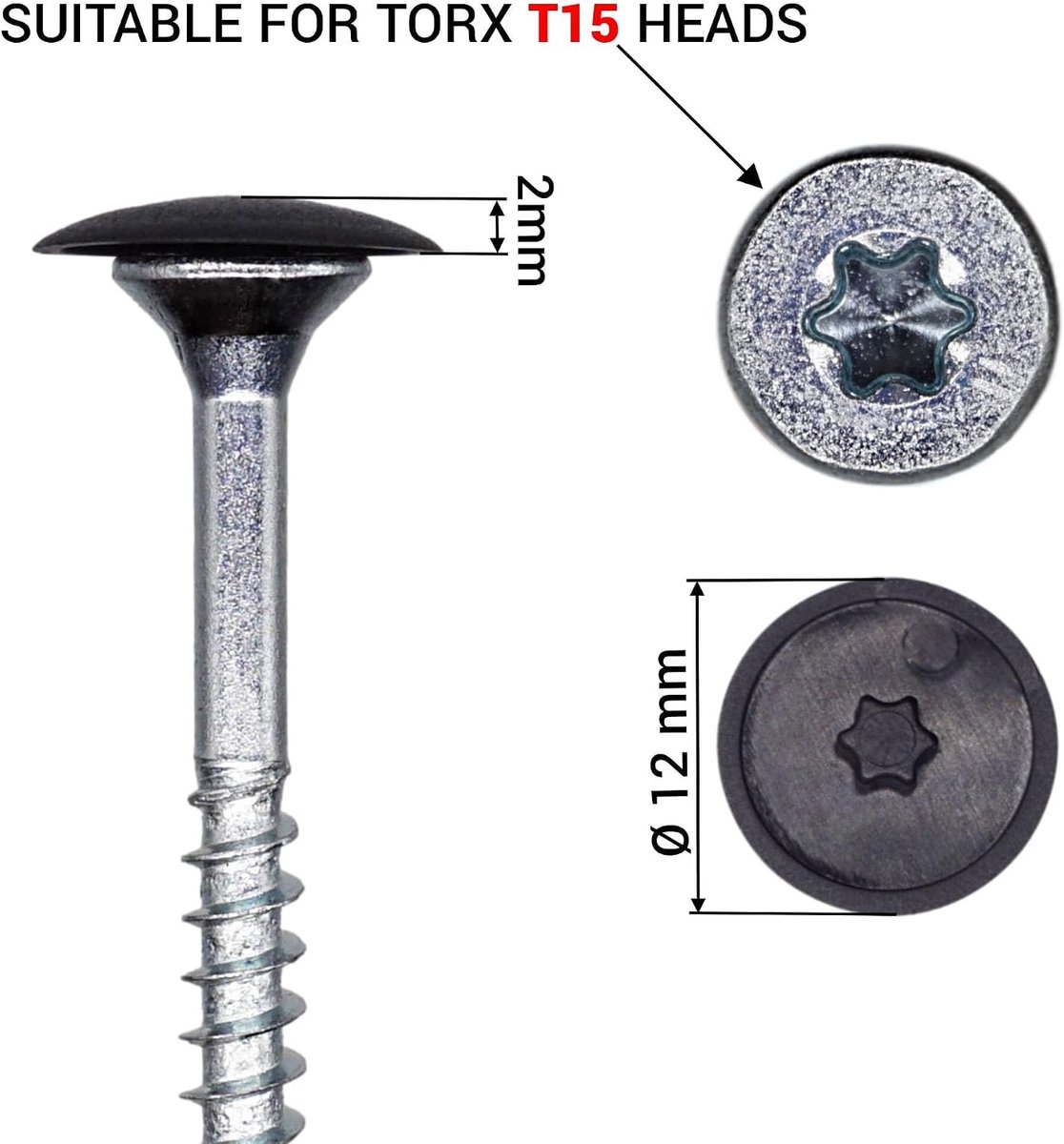 Schroefkappen T15 - Zwart kunststof - Diameter 12 mm - Verbergt schroefkoppen - ShopVlot