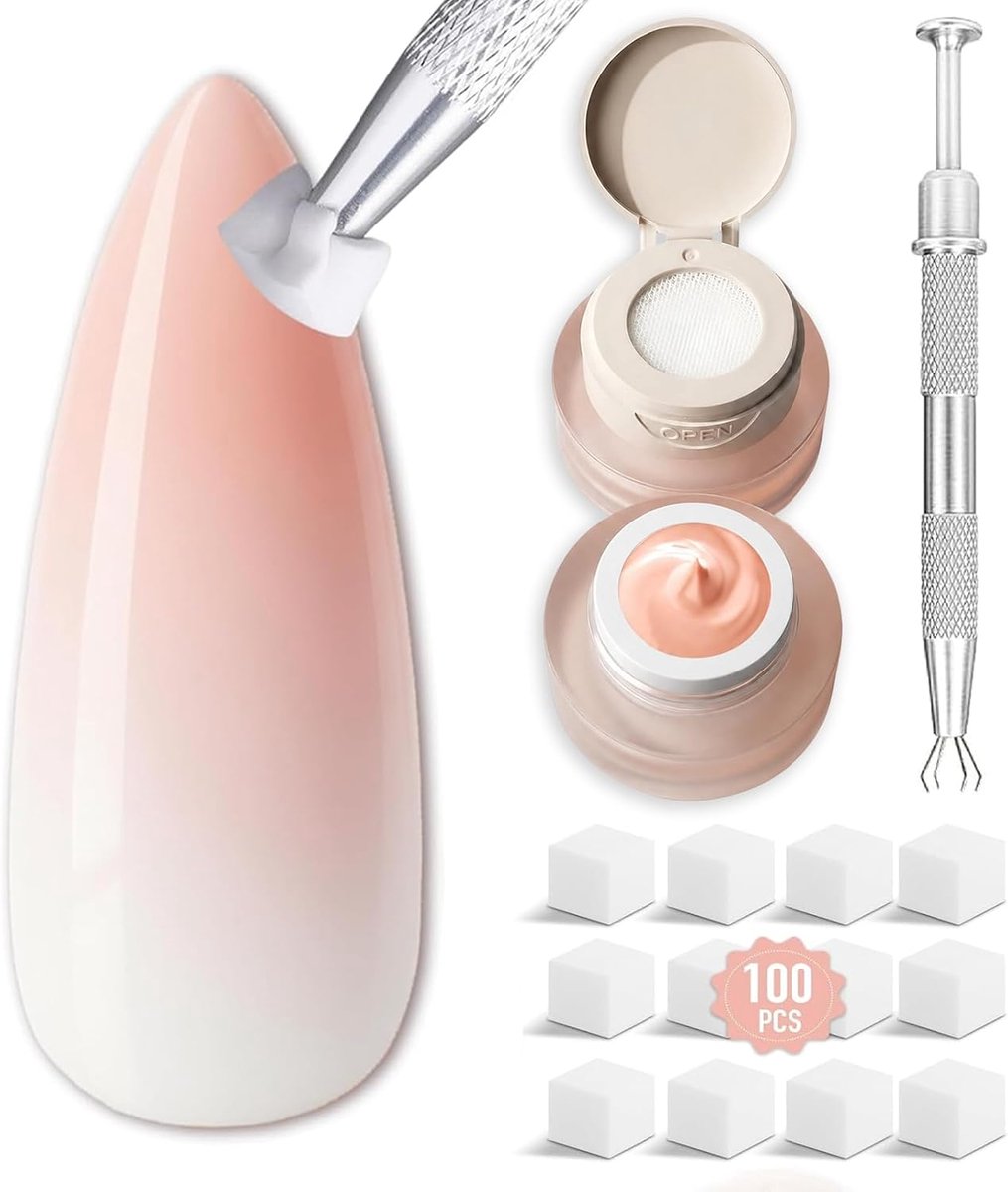 Ombre gelnagellakset - Beige Beige pat painting gel - met 100 mini-sponskoppen - ideaal voor babyboomer nagels - ShopVlot