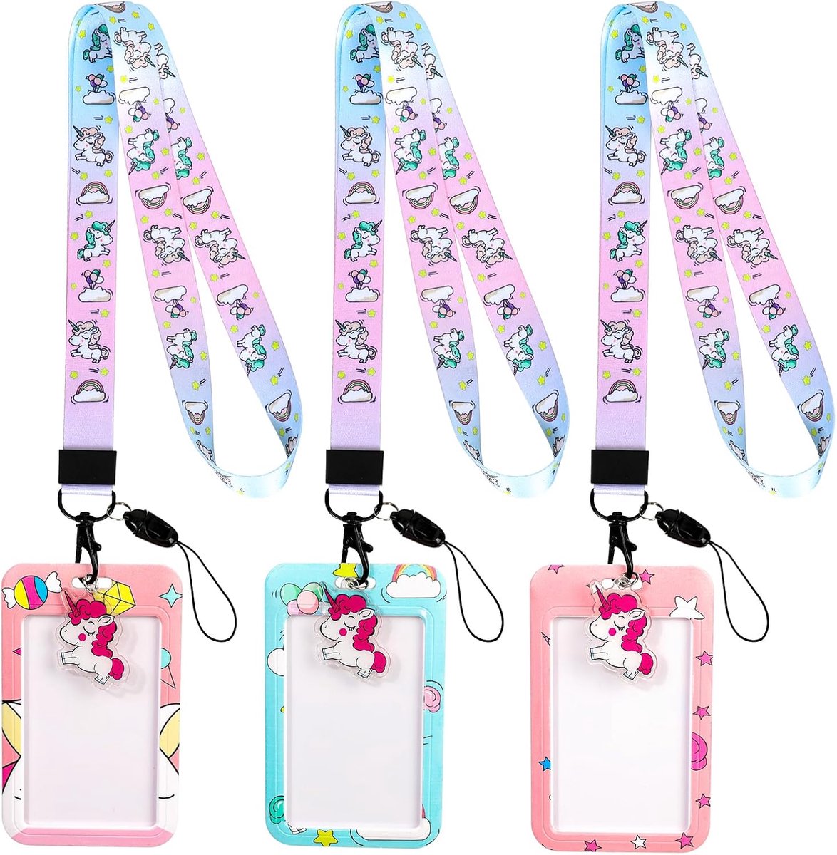 Lanyard met ID Houder - 3 Stuks - Schattige Eenhoorn Ontwerpen - Ideaal voor Werk en School - ShopVlot
