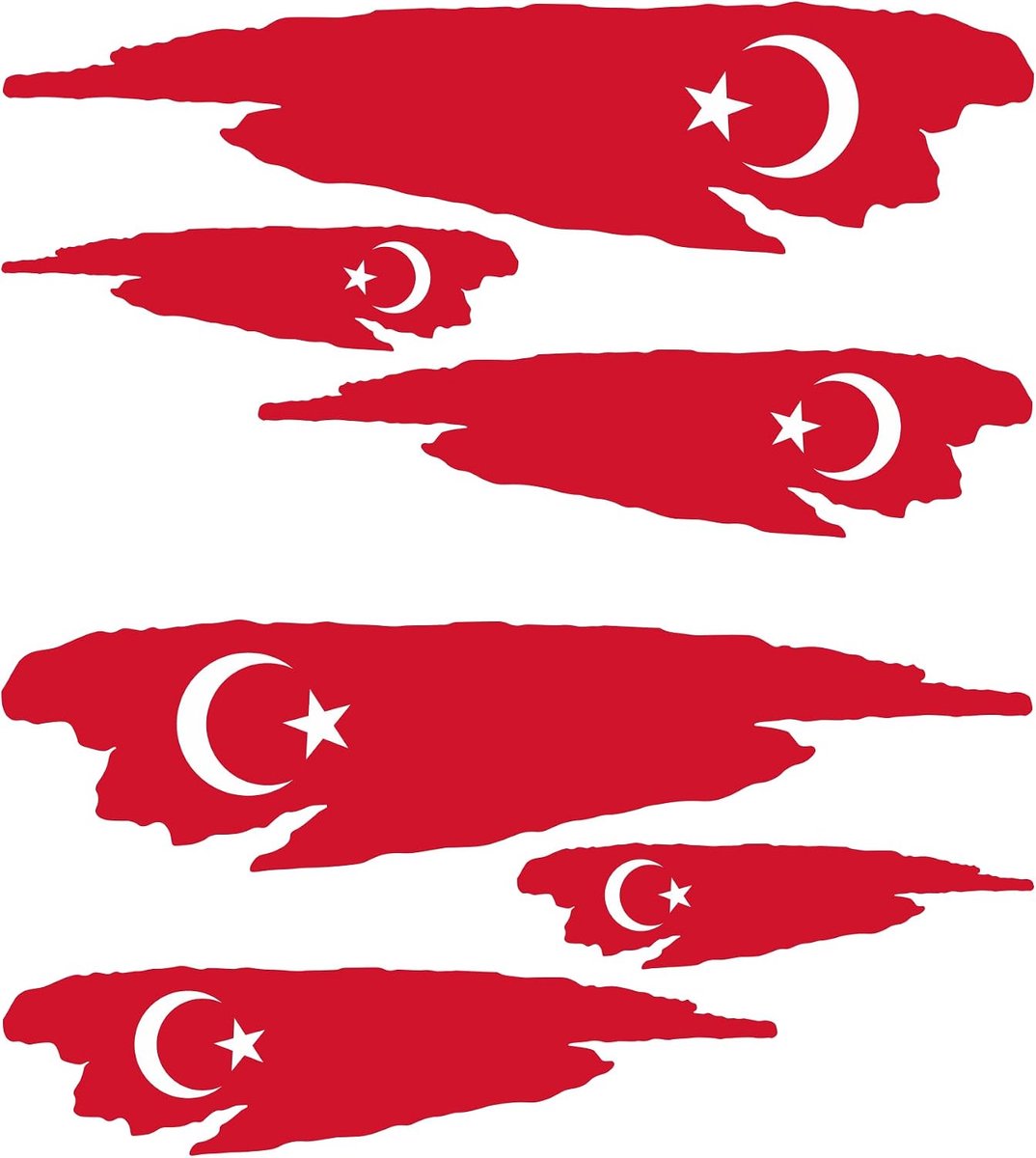 Auto stickers set - 6 stuks vlaggen Turkije - weerbestendig en UV-bestendig - eenvoudig aan te brengen - ShopVlot