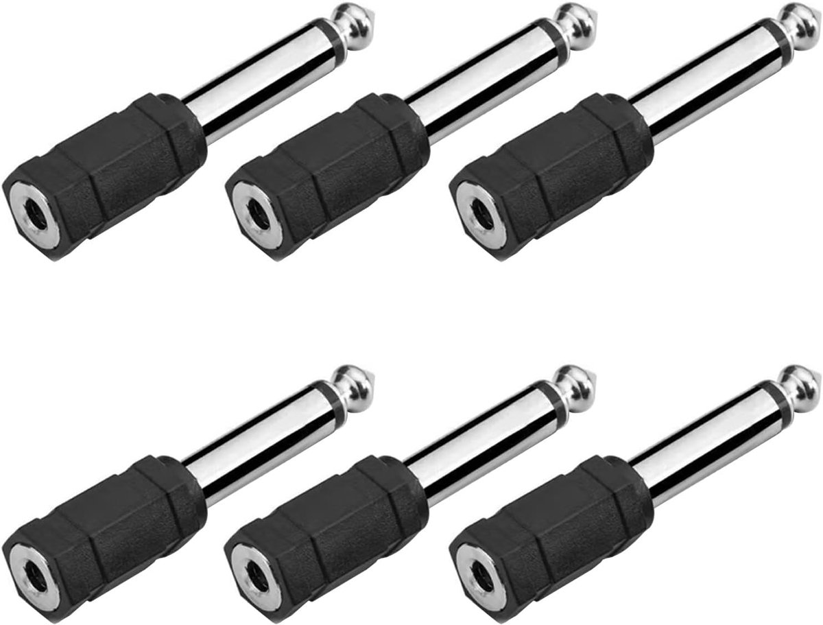 Adapter 6.35mm mono naar 3.5mm - 6 stuks - Mannelijke jack naar vrouwelijke converter - ShopVlot