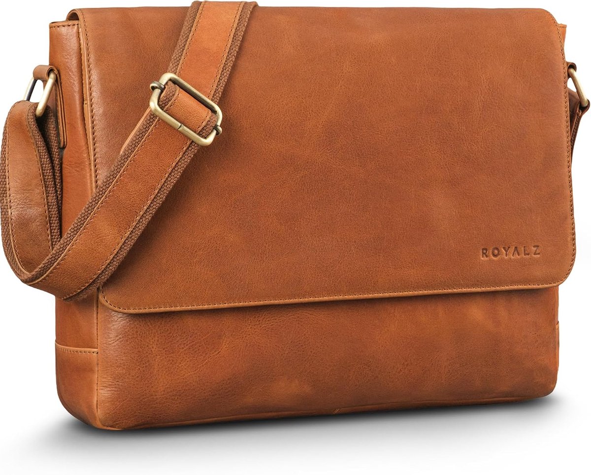 ROYALZ Business bags mens leather laptop bag ladies 'San Diego' leather shoulder flat vintage briefcase genuine - ShopVlot