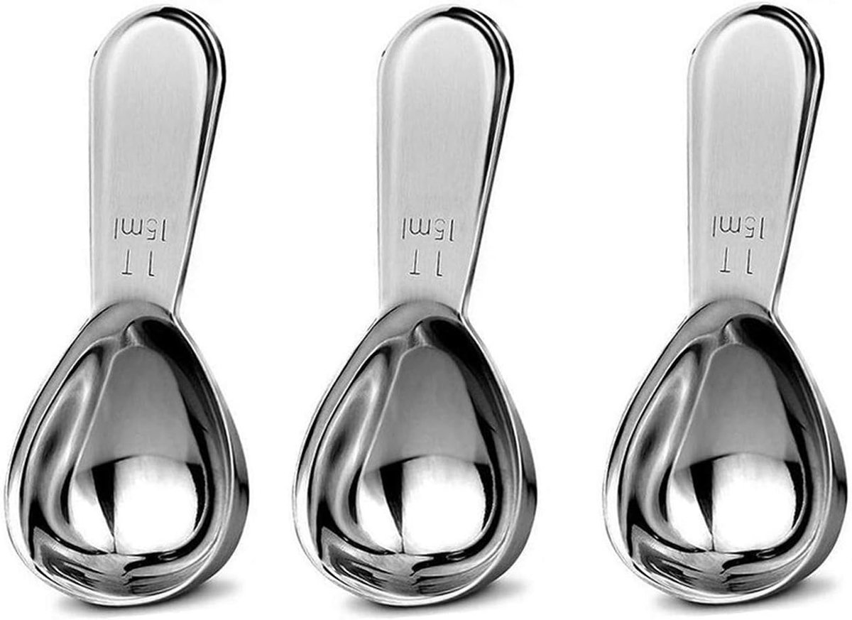 3 stuks-Koffiemaatlepel- Roestvrijstalen koffiemaatlepel - Koffieschep-Maatlepel voor koffiepoeder-eetlepels koffielepel-Voor gemalen koffie, bonen, losse thee- Herbruikbare -Koffielepels -Zilver-15ml