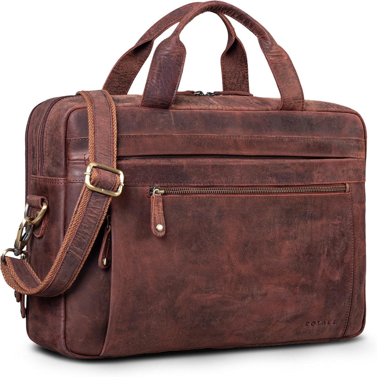 ROYALZ Modern vintage shoulder bag men's leather large 'Boston' 15.6 inch laptop bag briefcase men's leather bag in - ShopVlot