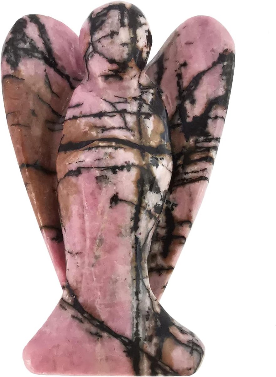 Natural Rhodonite Guardian Angel Statue, Hand Carved Stone Healing Crystal Bag Figures Decoration, 5CM - ShopVlot