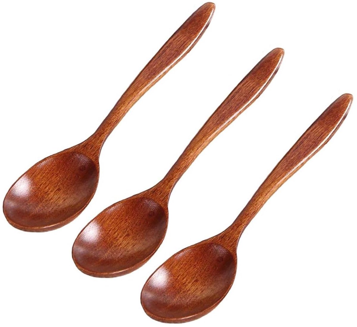 Set van 3 Houten Lepels 14 cm - Milieuvriendelijk Natuurlijk Houten Bestek - Kleine Theelepel, Honinglepel en Koffielepel - Duurzame Keukenaccessoires voor Thee, Koffie, Honing, Soep en Dagelijks Gebruik